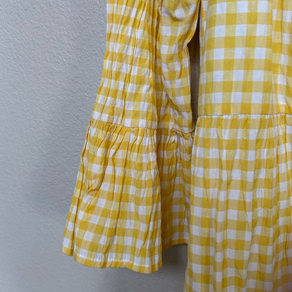 Maggy London Yellow Gingham Tiered Ruffle Sleeve‎ Dress Spring Classic - Picture 6 of 8
